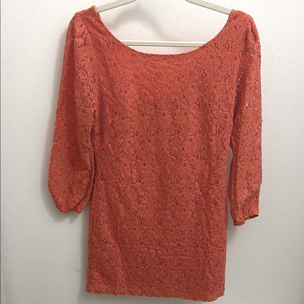 Charming Charlie Lace Coral Mini Dress No size tag. See measurements.